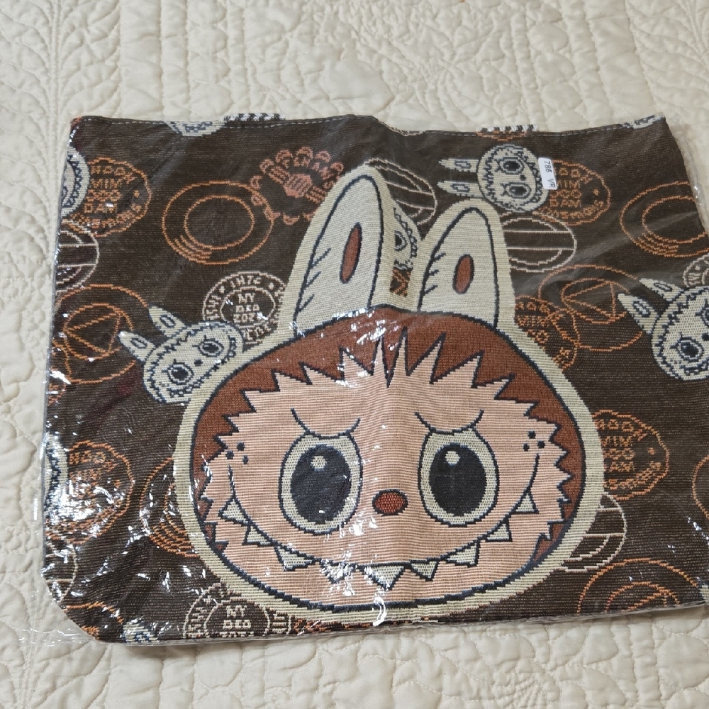 Brown and Tan Graphic Tote Bag By Labubu